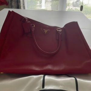 Prada Red Saffiano Lux Leather Large Gardener's Tote